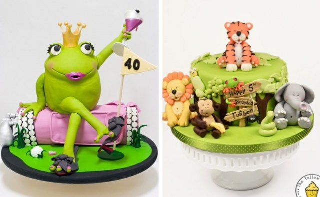 gâteau-d'anniversaire-grenouille-tigre-elephant-animaux