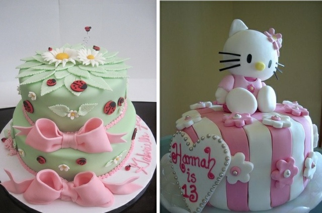 gâteau d'anniversaire noeud hello kitty marguerite