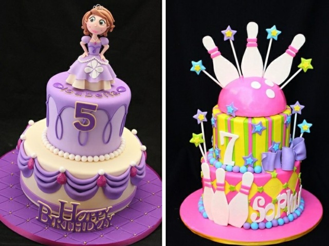 gâteau d'anniversaire violet fille quilles rose