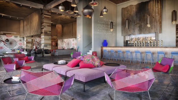 hotel spa design interieur 3d chaise rose magenta