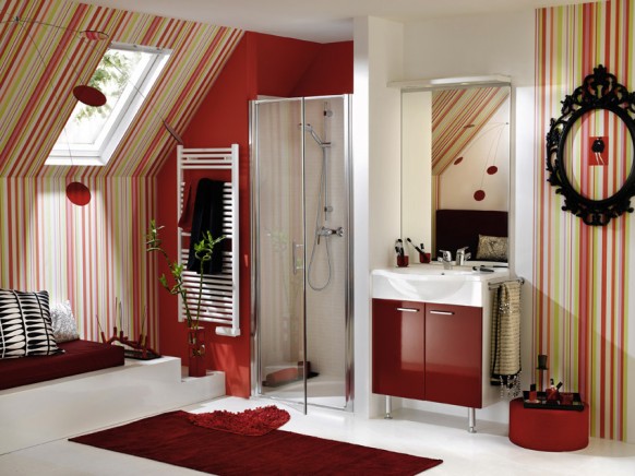 idees salle de bains contemporaine rouge