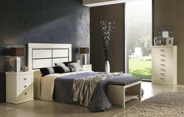 idées-déco-chambre-coucher-couleurs-naturelles-mur-gris-foncé-mobilier-ensemble-bois-blanc idées déco chambre à coucher