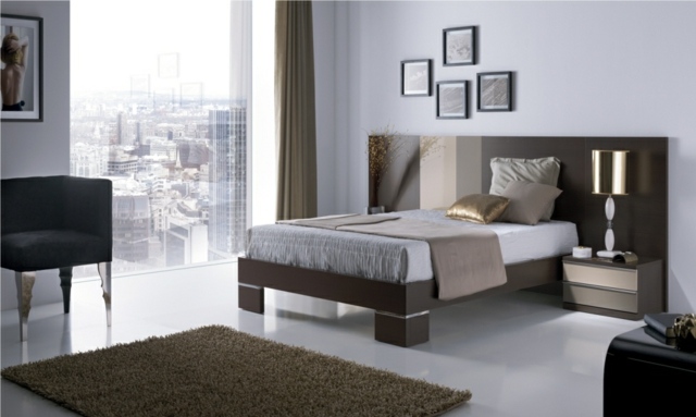 idées déco chambre à coucher idées-déco-chambre-coucher-couleurs-naturelles-tête-lit-chocolat-tapis-beige-linge-lit-blanc-gris-murs-blancs