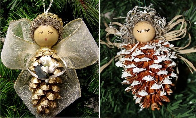 idées de décoration de Noël anges-cônes-rubans