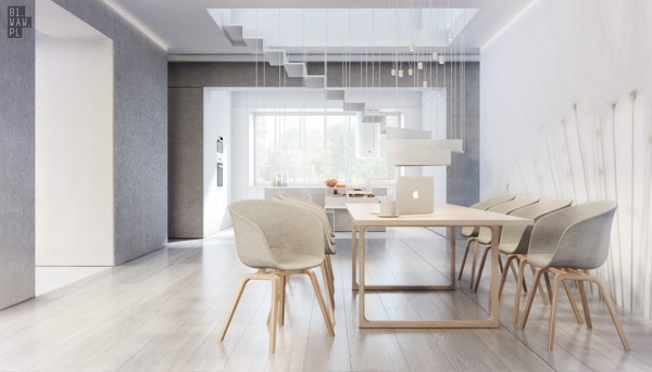 Simple naturelle moderne salle à manger chaises en bois blanc lumière
