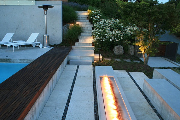 jardin avec cheminée en béton