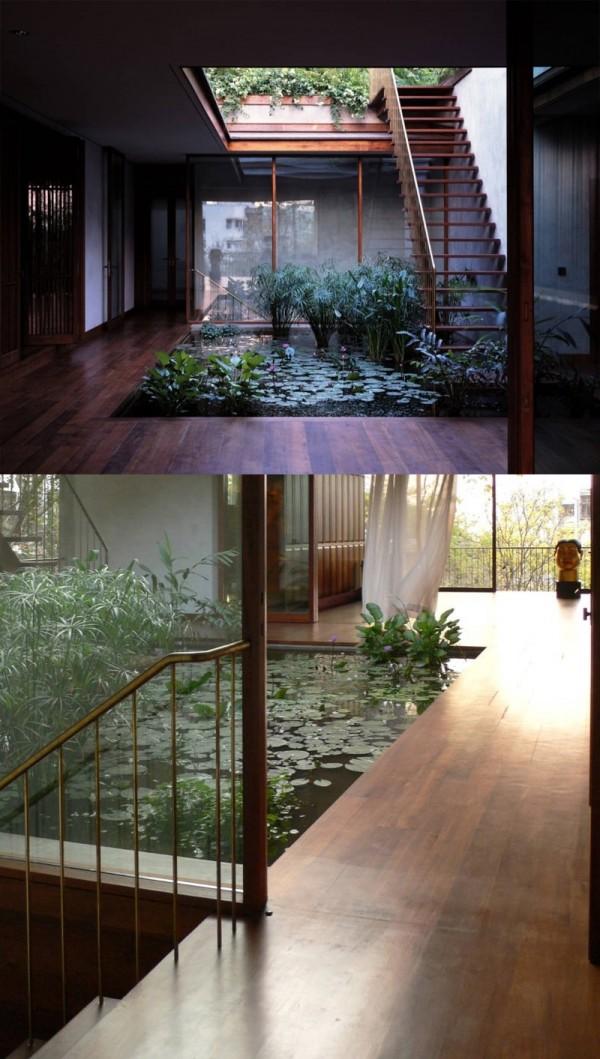 jardin eau parquet bois sur étage