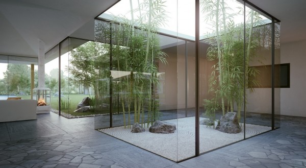jardin japonais intérieur maison vitré