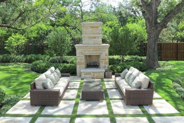 jardin moderne design cheminee pierre