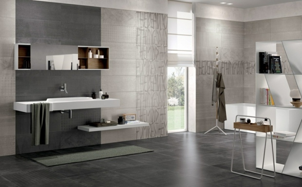 jeu de motifs dans nuances grises salle de bain élégante
