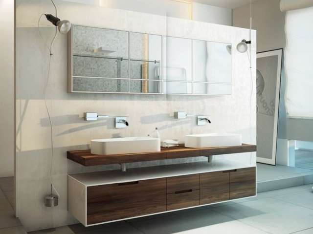 lavabo blanc avec support bois
