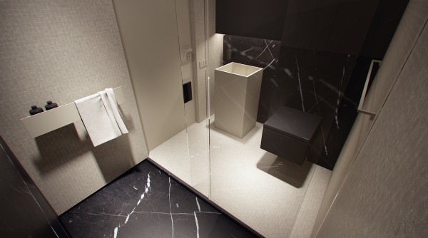 Salle de bains masculine en marbre noir simple élégante design