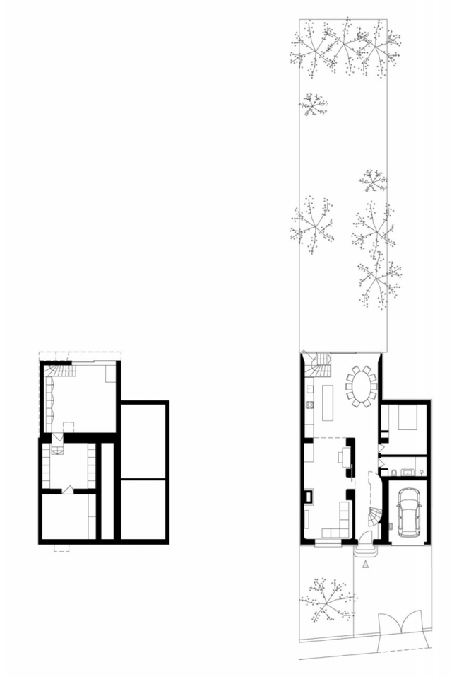 Plan du sous-sol et du premier étage niveau jardin cour