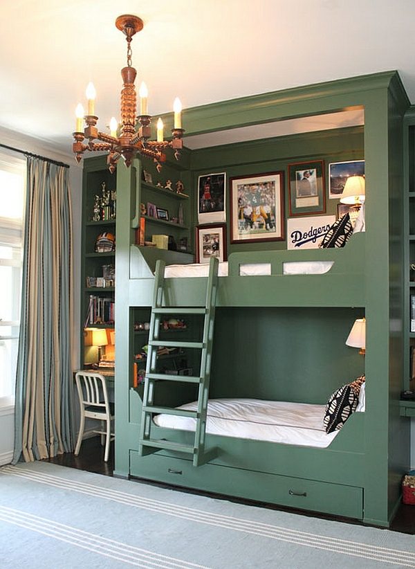 lit en mezzanine cadre bois vert