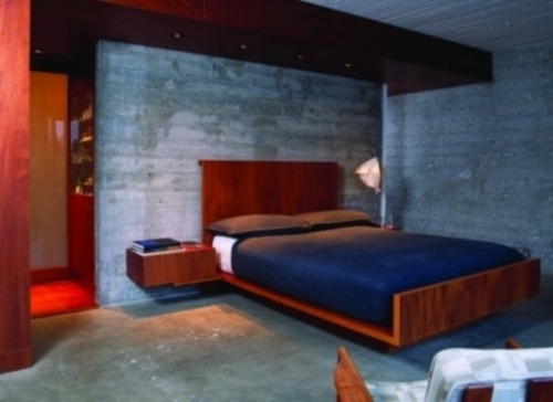 lit meubles bois murs style industriel chambre masculine