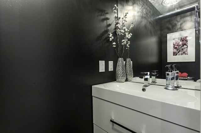 loft design salle bains noir blanc evier