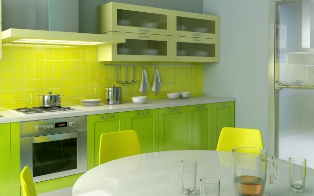 luminaire-cuisine-encastre-idée-originale-couleur-jaune-verte