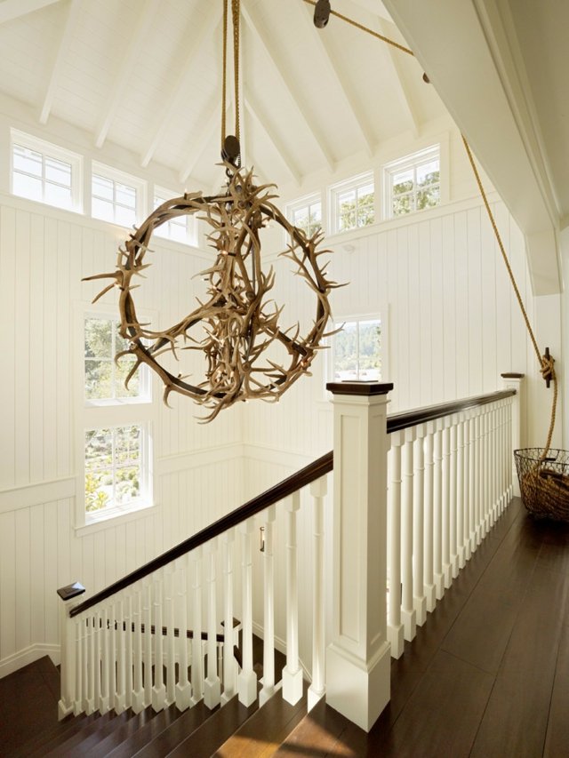 luminaire sphere bois cerf blanc escalier cage