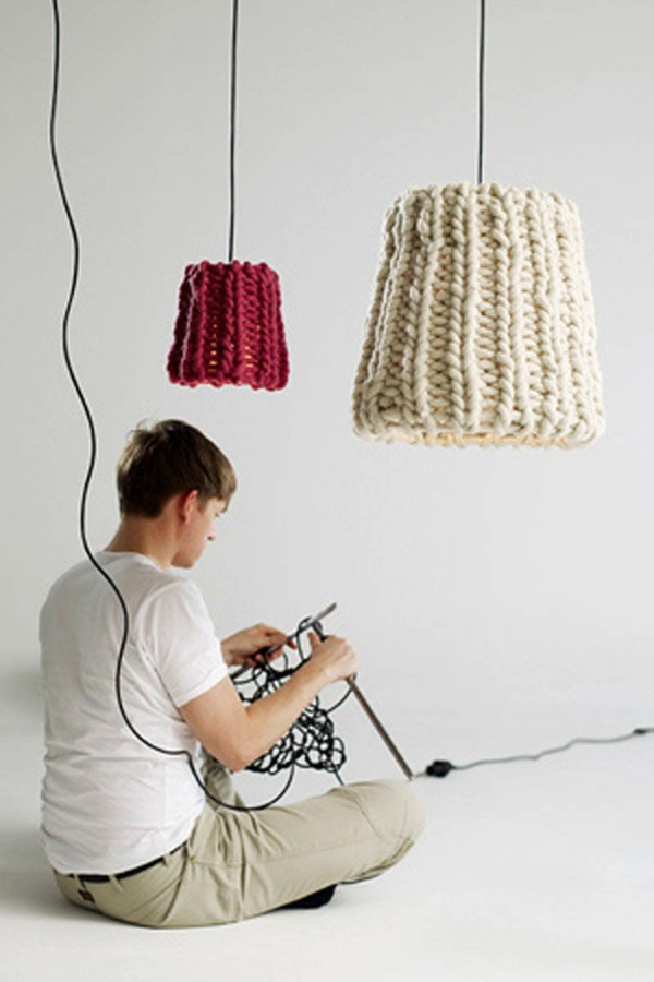 luminaire suspension artistique abat jour tissé laine