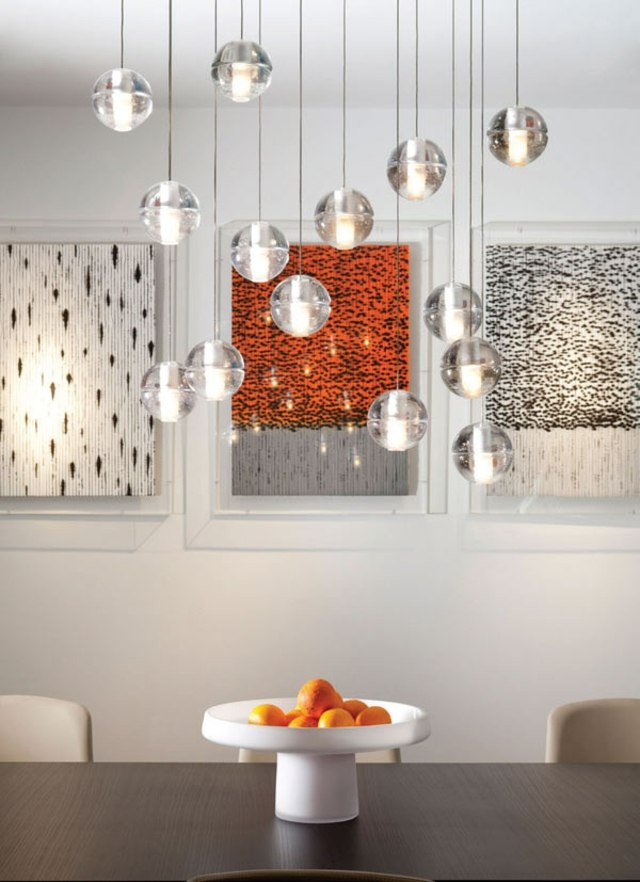 luminaires moderne transparent bille sphere verre blanc orange bol fruit tableau