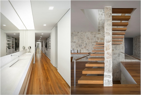 maison moderne bresil mur echiffre escalier bois