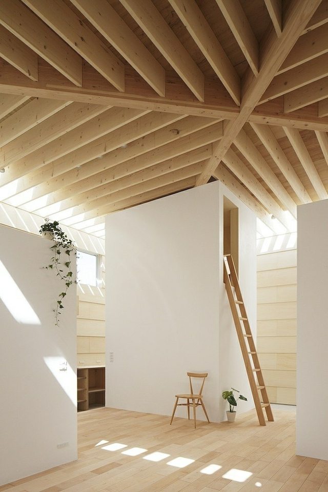 maison moderne japonaise escalier petite piece clarté bois