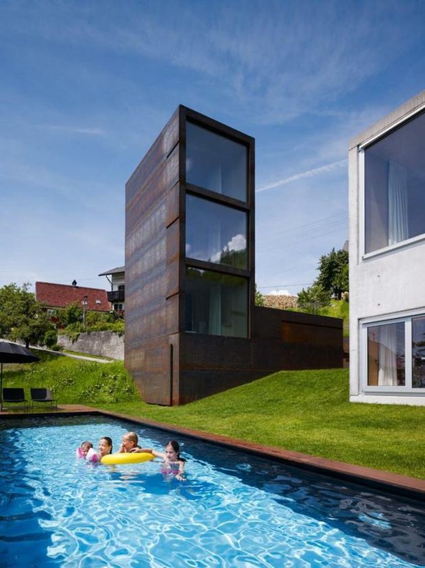 maison moderne jardin piscine