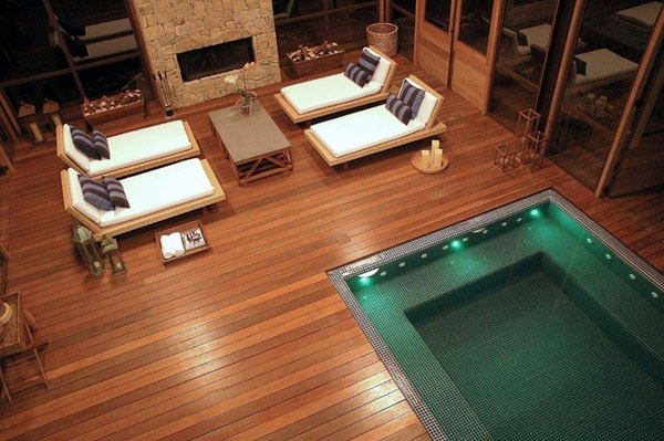 maison spa lits piscine turquoise bois