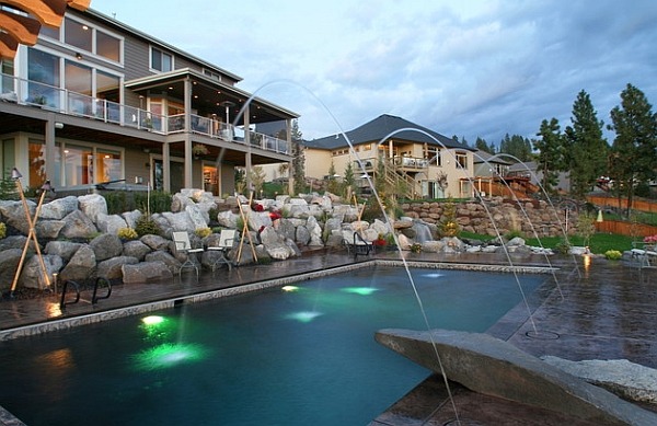 maison villa vacances hawaii piscine fontaine jet eau terrasse loggia balcon rocaille rocher