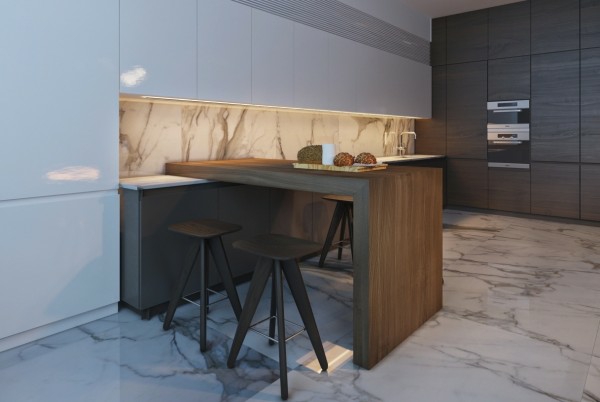 exemple marbre bois unisson cuisine intérieur
