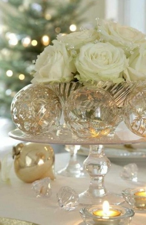 mariage noel deco table boules cristal roses