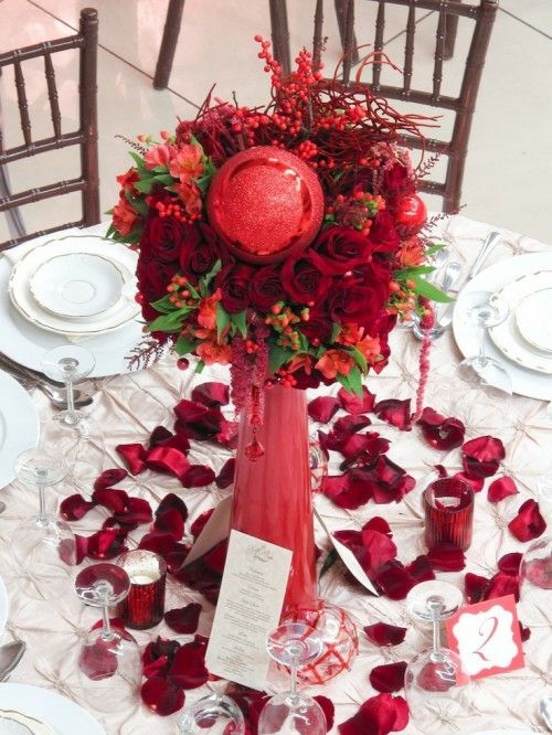 mariage noel deco table faisceau gerbe bouquet rouge