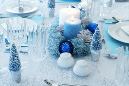 mariage noel deco table glace blanc bleu