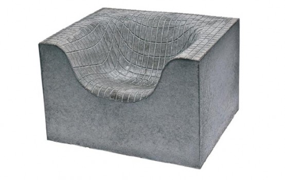 meuble beton exterieur chaise empreinte maillage resille