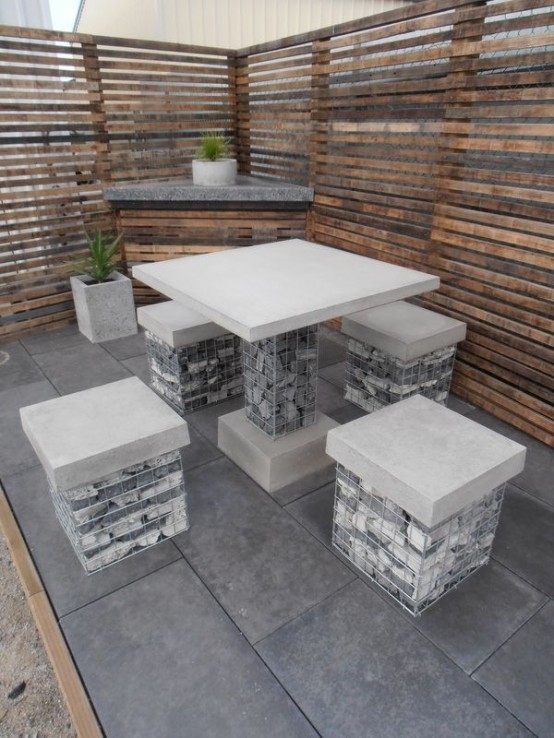 meuble beton exterieur dalle gabion table