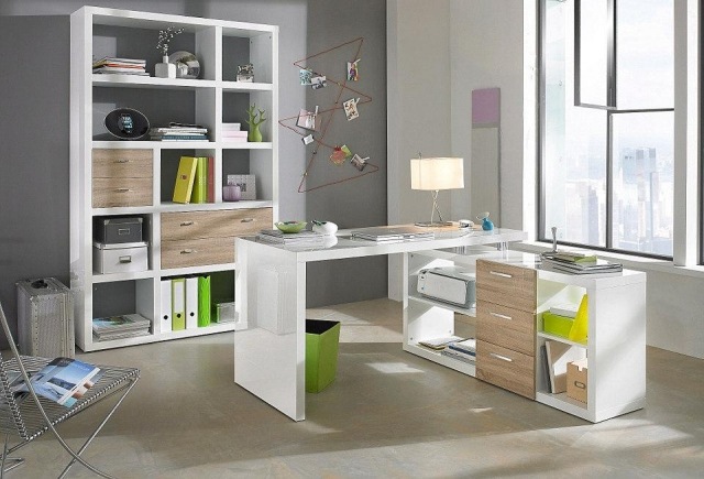 meuble-informatique-moderne-blanc-tiroirs-lampe-poser-armoire-blanche-chaise-métallique meuble informatique