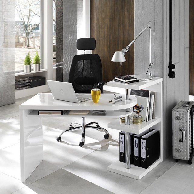meuble-informatique-moderne-élégant-blanc-lampe-poser-chaise-noire meuble informatique