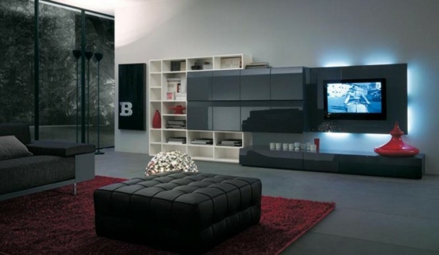 meuble noir télé mur contemporain