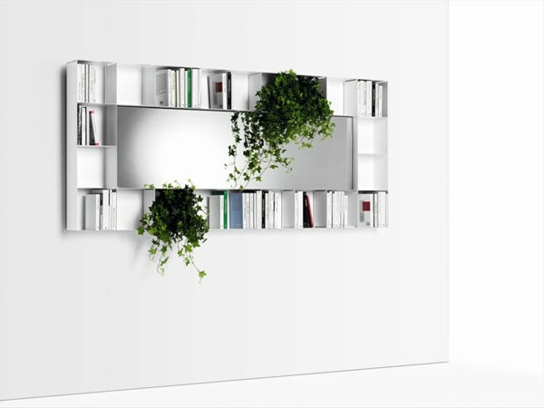 meuble rangement livres miroir design