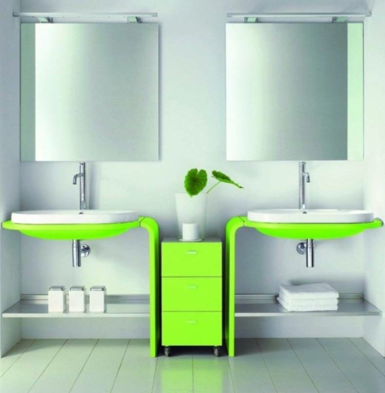 meuble rangement salle bains couleur verte forme feuille