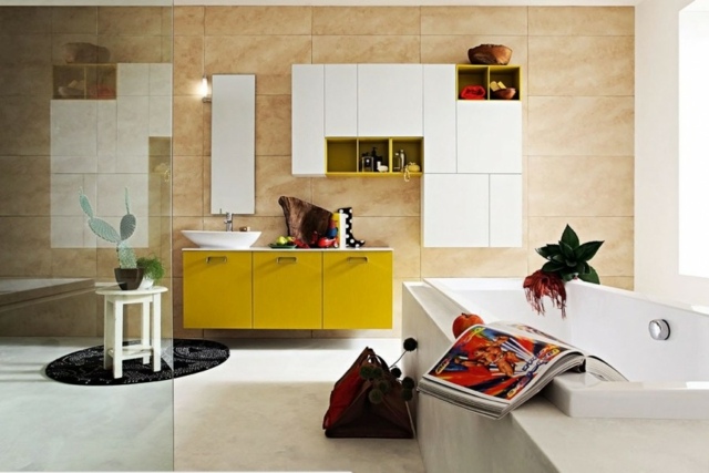 meuble salle de bain jaune moderne