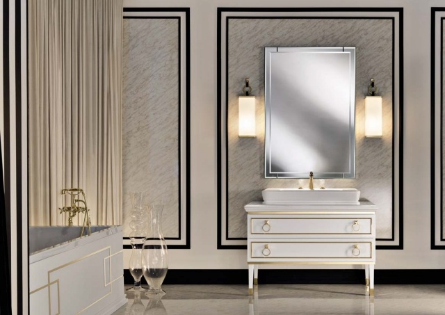 meuble-sous-lavabo-style-classique-blanc-tiroirs-poignées-dorées-miroir-rectangulaire