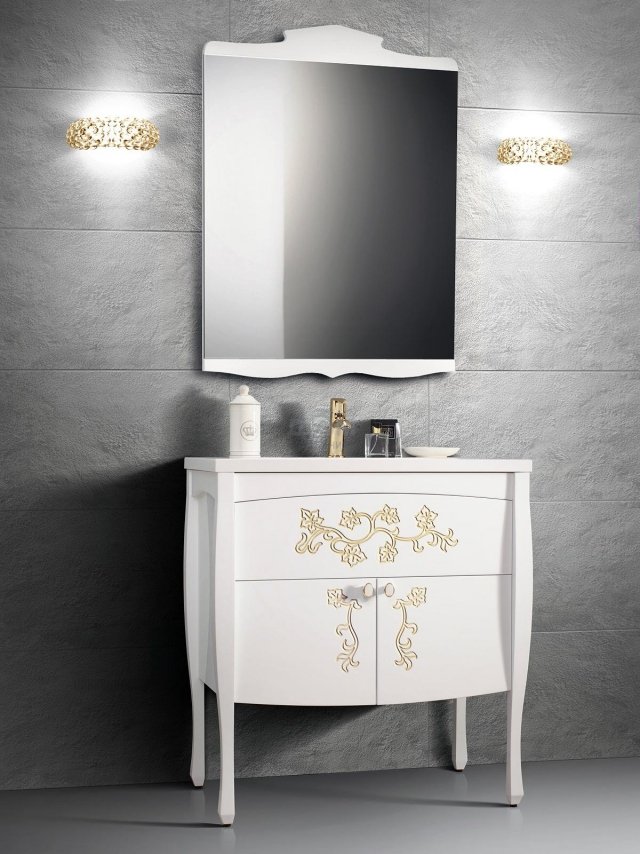 meuble-sous-lavabo-style-classique-blanc-élégant-ornements-fins-dorés-appliques meuble sous lavabo