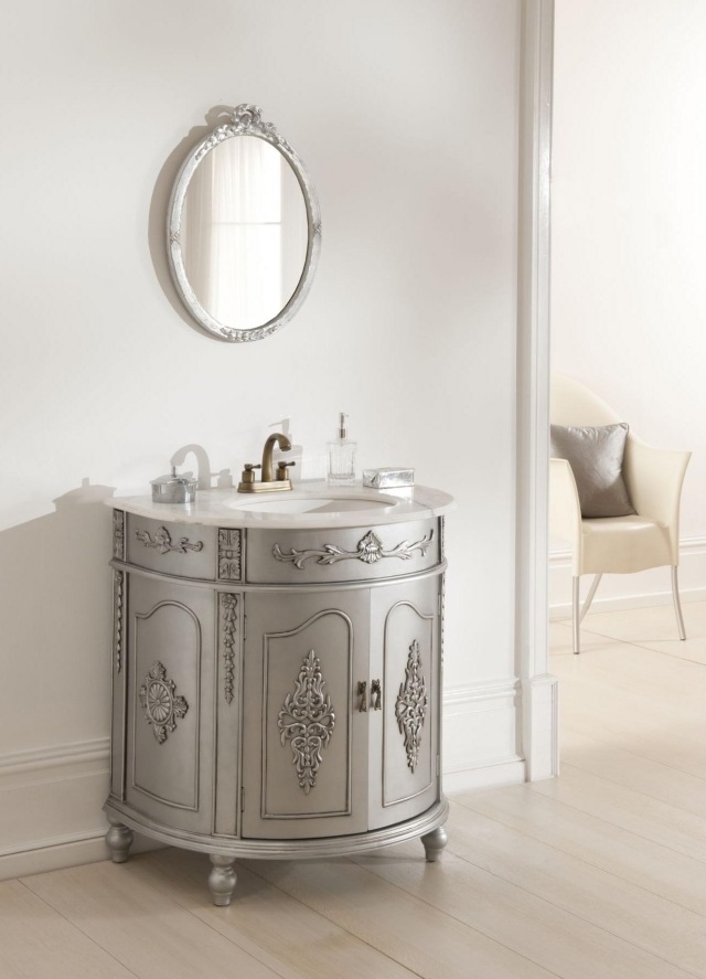 meuble-sous-lavabo-style-classique-forme-ovale-couleur-gris-clair-ornements-vasque-blanc-petit-miroir meuble sous lavabo