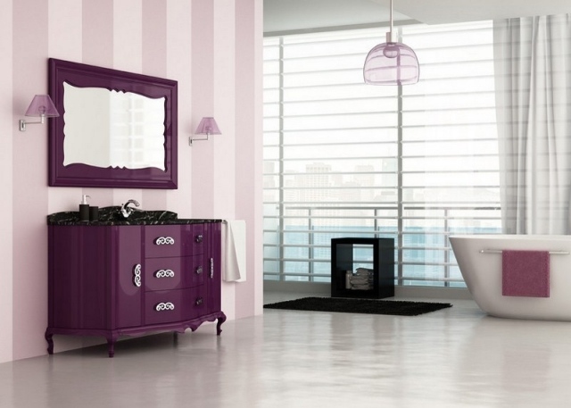 meuble-sous-lavabo-style-classique-lilas-vasque-marbre-noir meuble sous lavabo