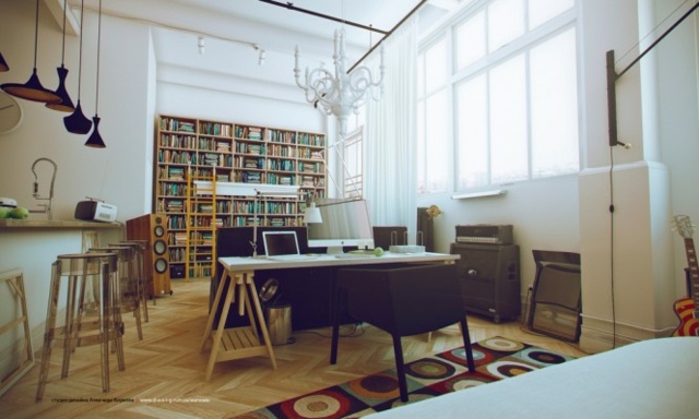 meuble studio bibliothèque bois moderne