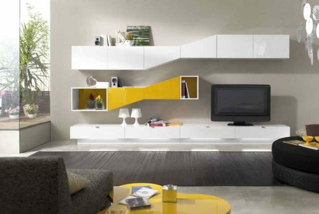 meuble tv blanc jaune