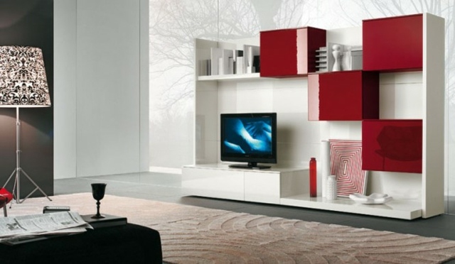 meuble tv blanc rouge placards
