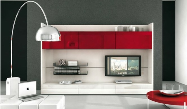 meuble tv rouge blanc plastique pratique