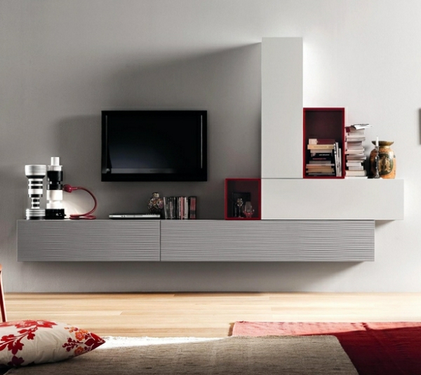 meuble tv rouge gris deco